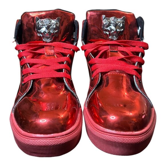 Red Metallic MotorCycle Boots Show Time My Time Size Mens 9 Sneakers Punk Shiny - Picture 2 of 10